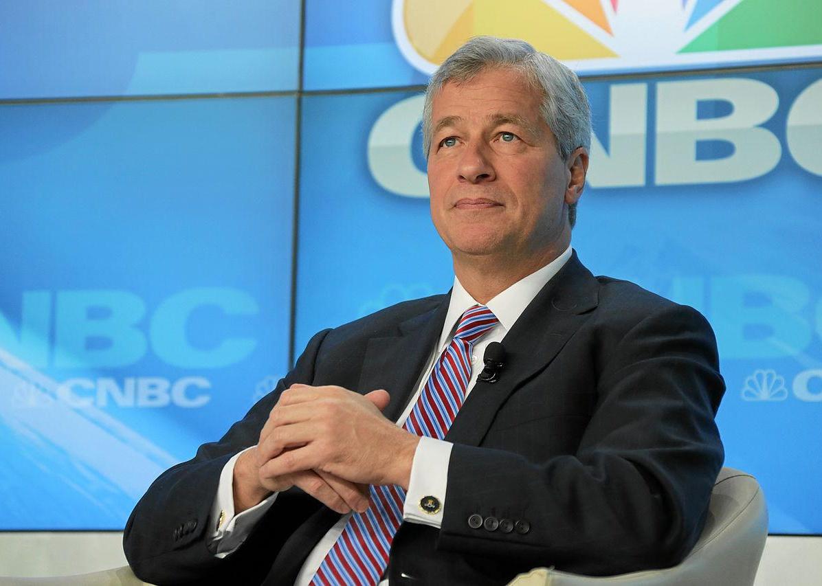 James Dimon in a suit in a CNBC studio.