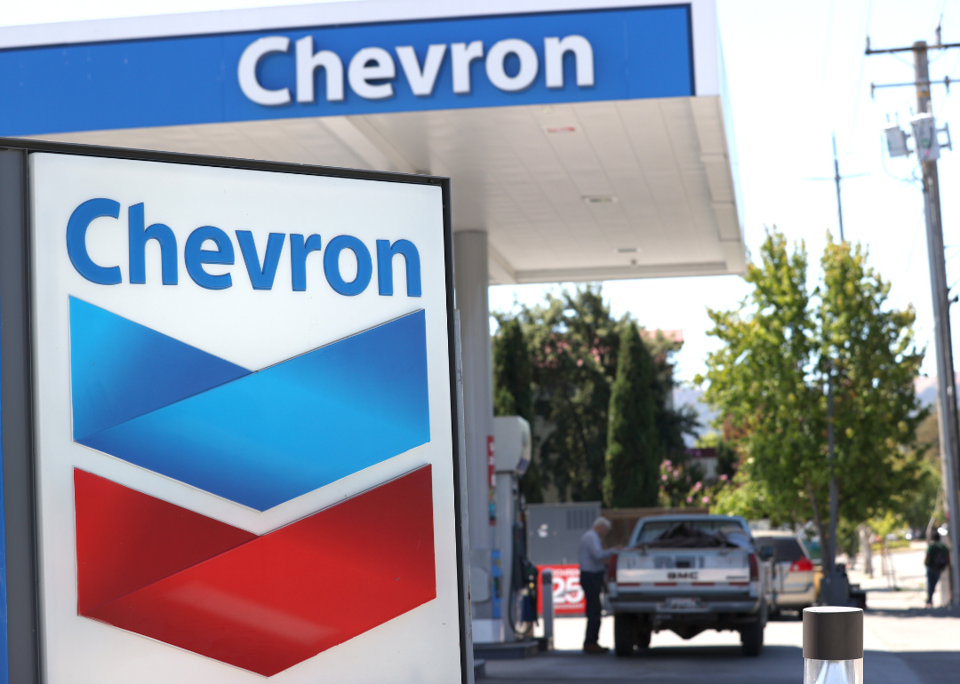 The exterior of a Chevron gas station.