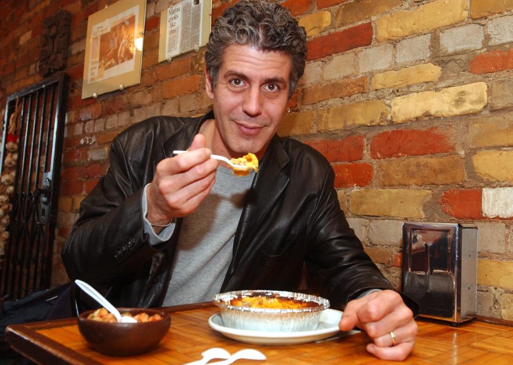 Chef Anthony Bourdain samples Chilean corn pie