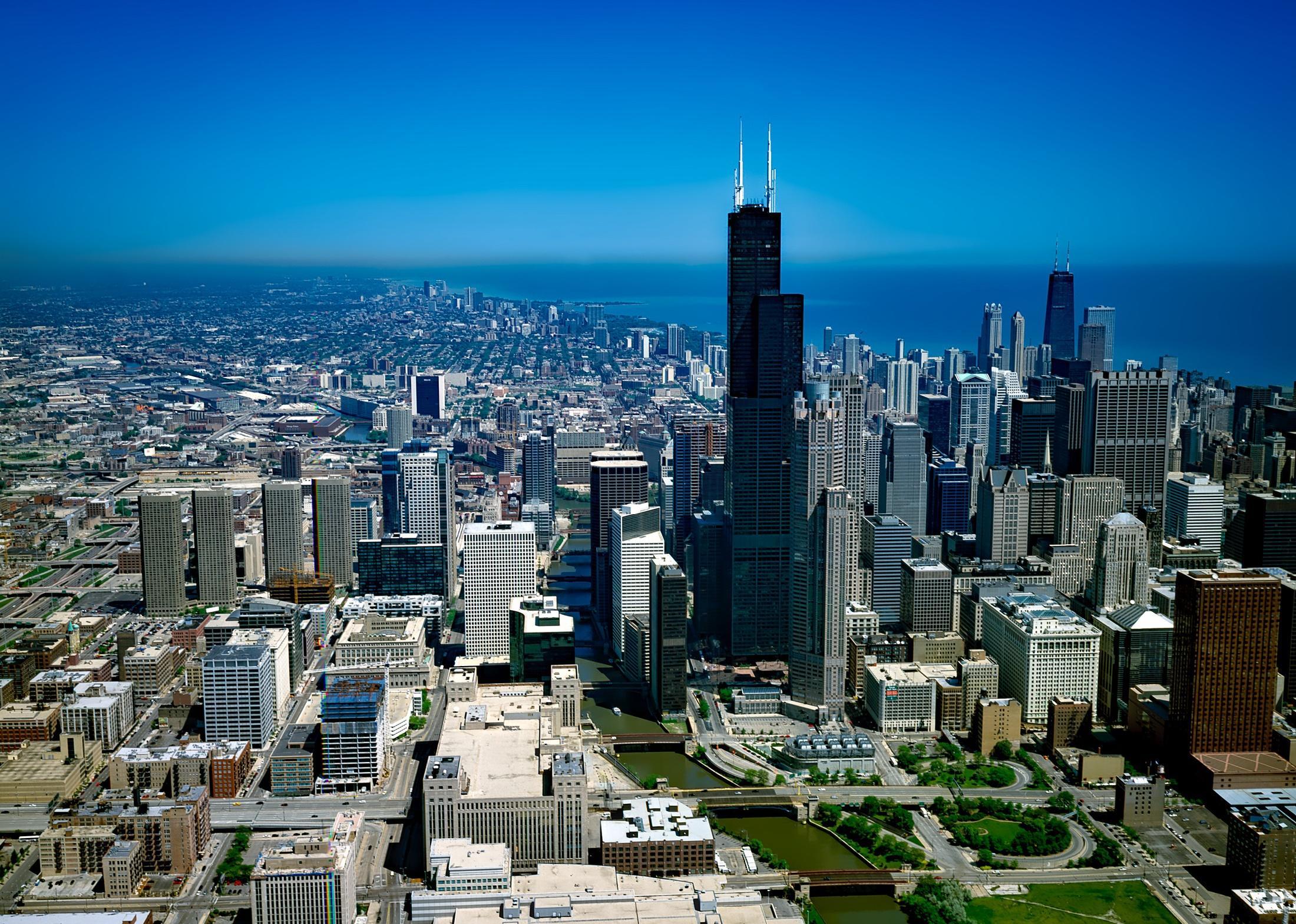 Aerial view of downtown Chicago.