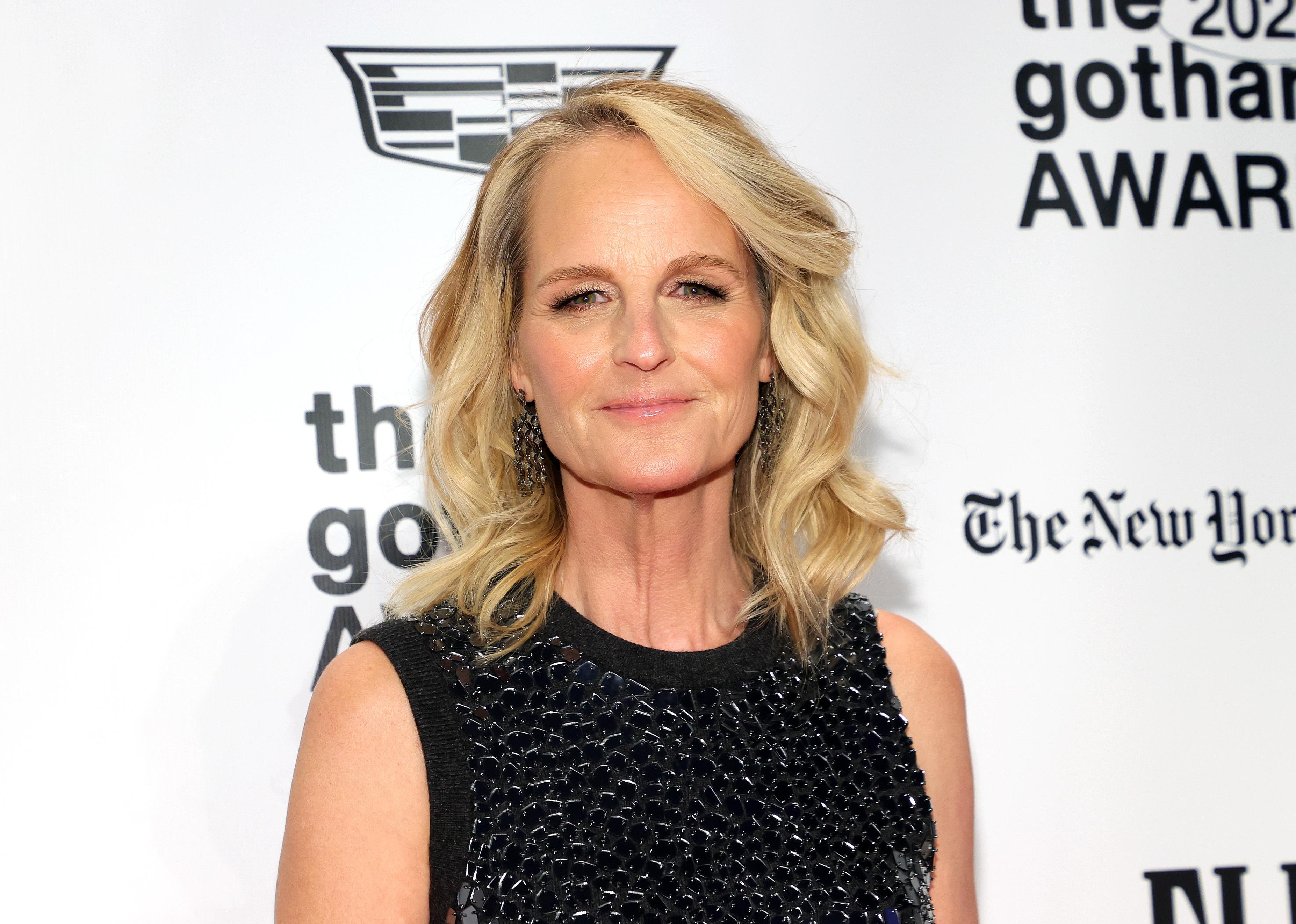 Helen Hunt in a black sparkly top.