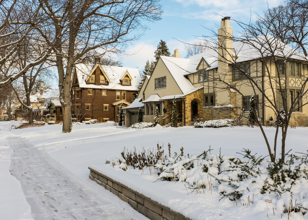 A snowy residential neighborhood.