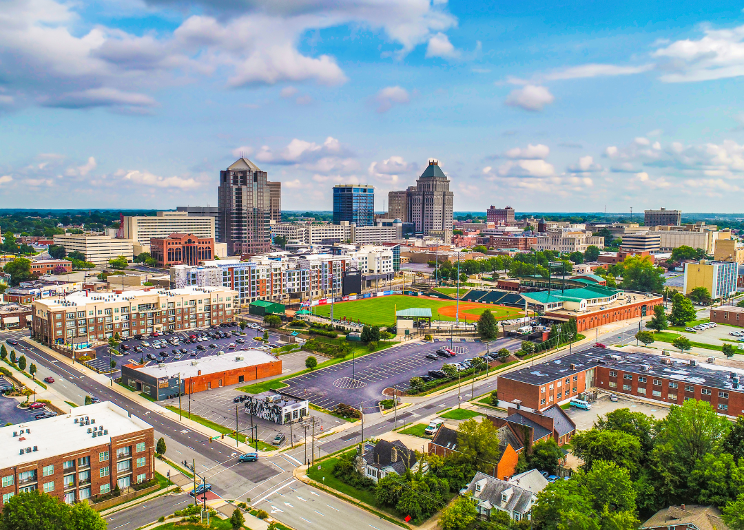 An aerial view of downtown Greensboro.