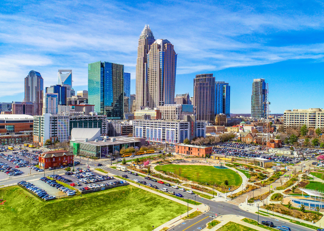 An aerial view of Charlotte downtown skyline.