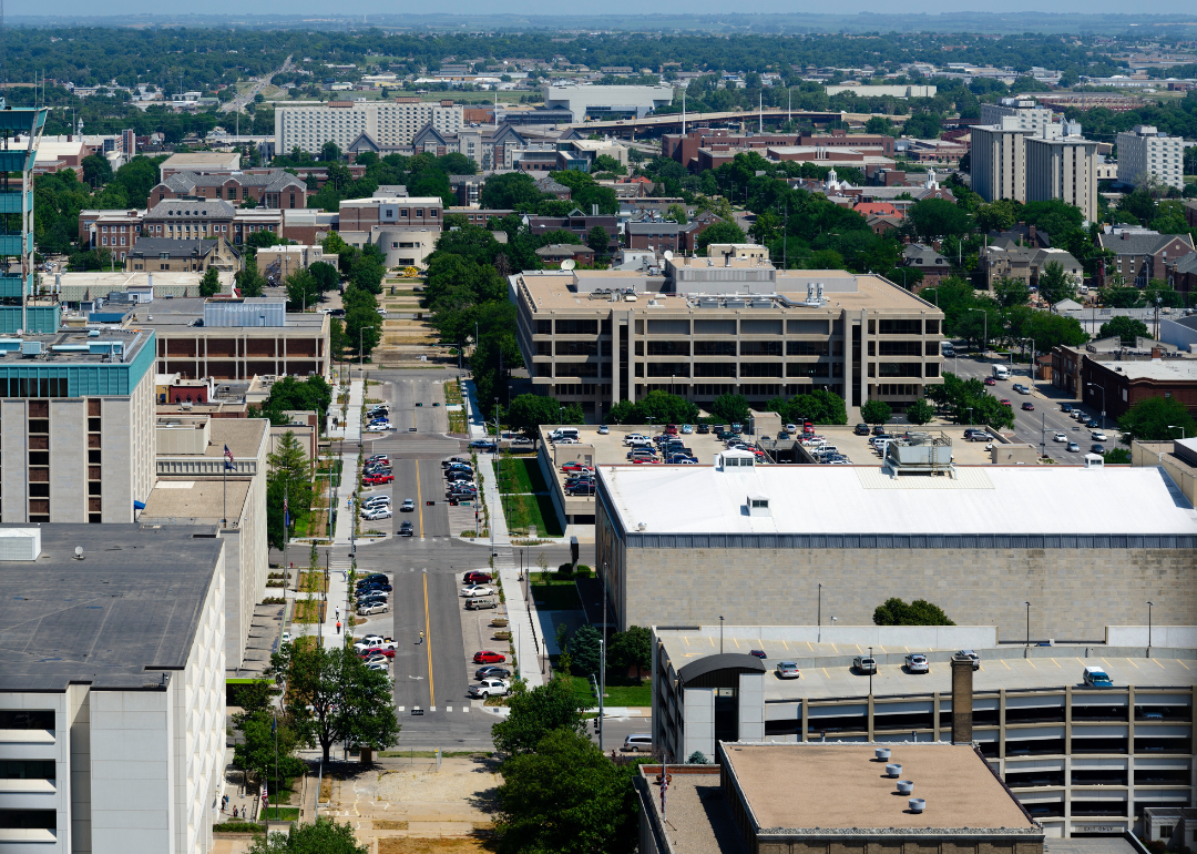An aerial view of downtown Lincoln.