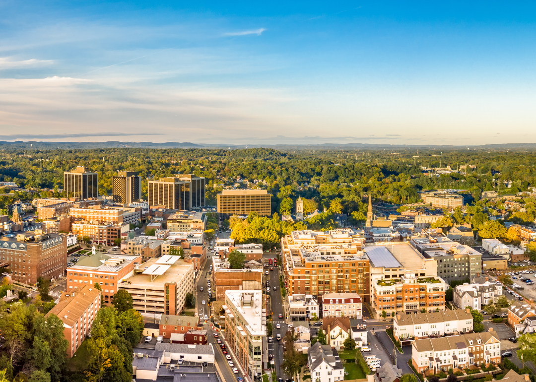 Aerial cityscape of Morristown.