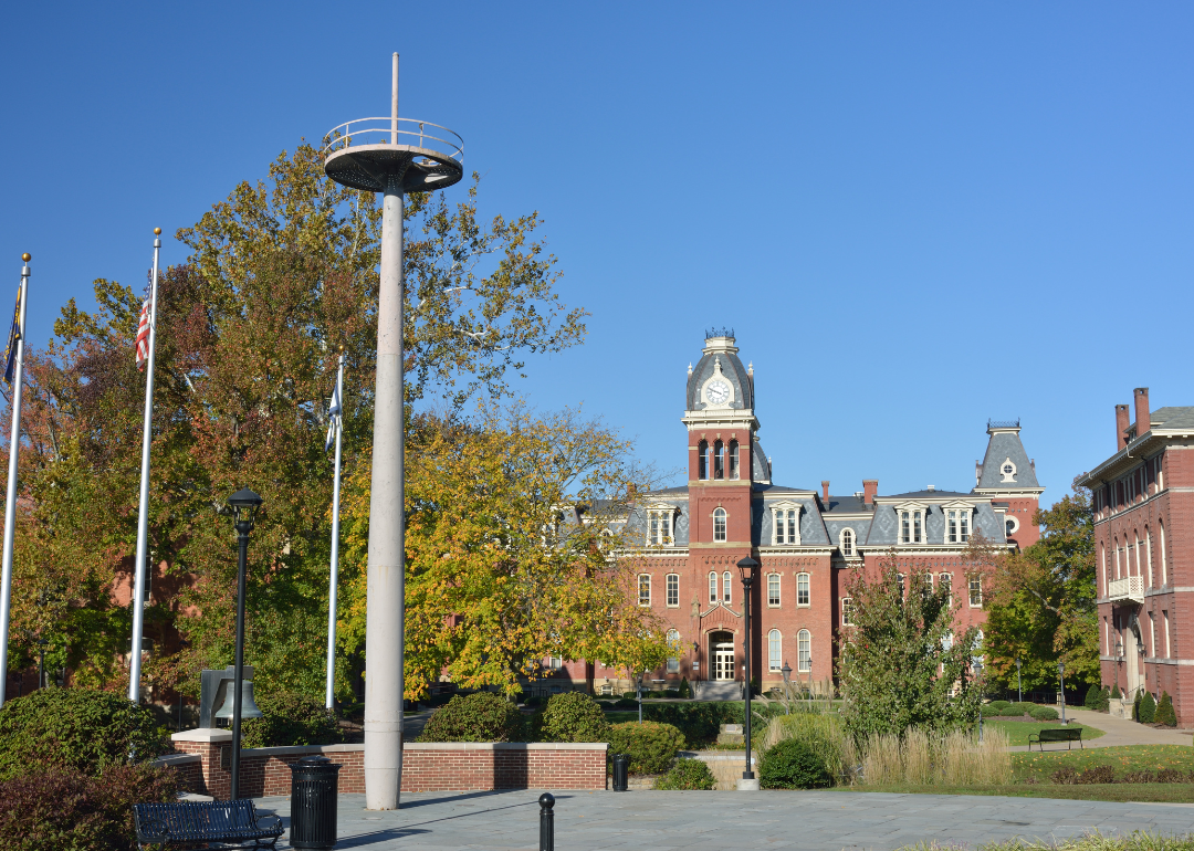 Historic red brick university buildings.