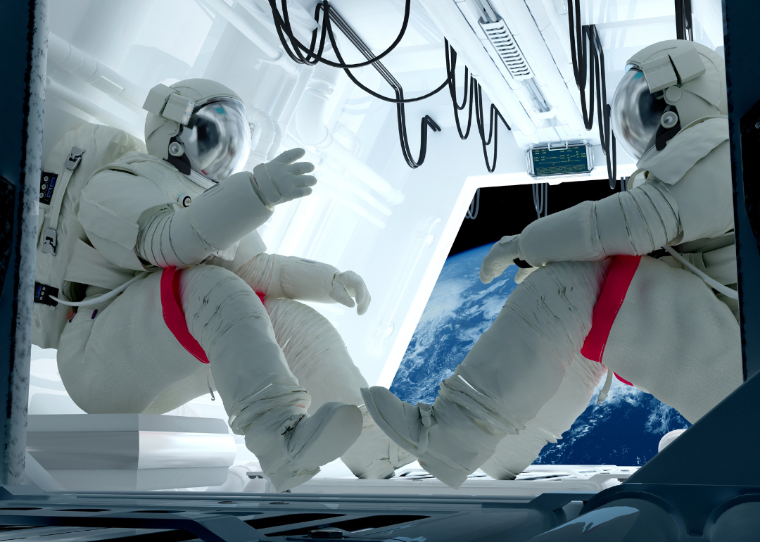 Astronauts training in a simulator.
