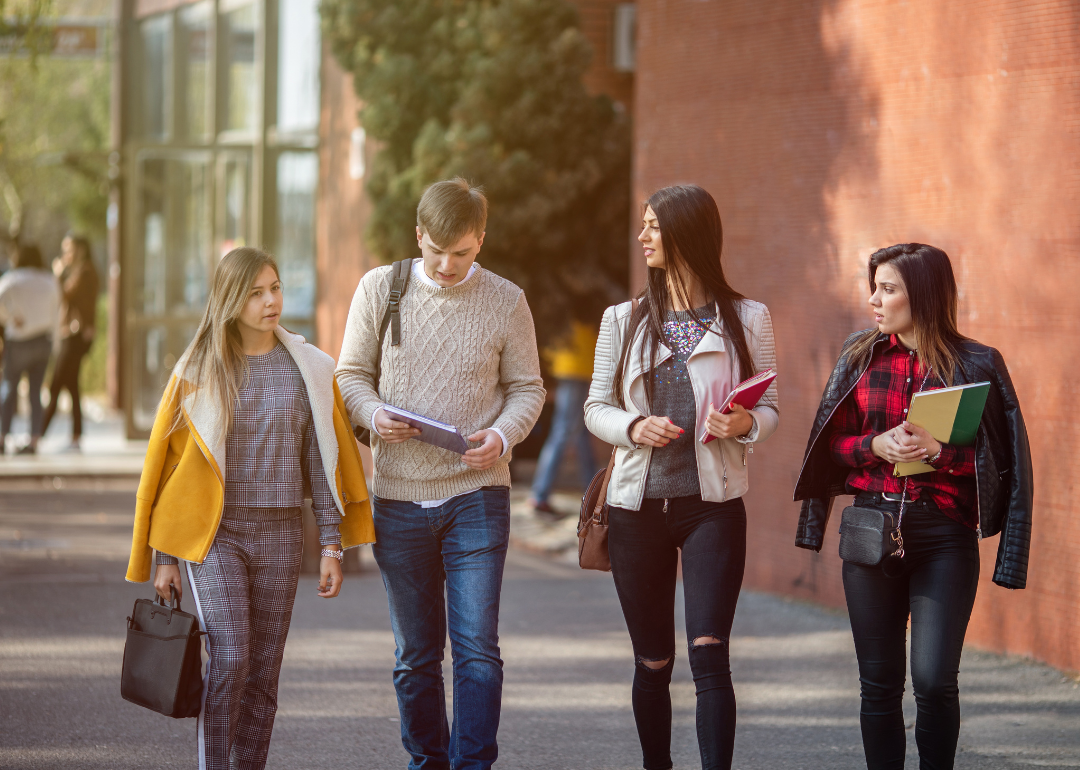 College students walking together.