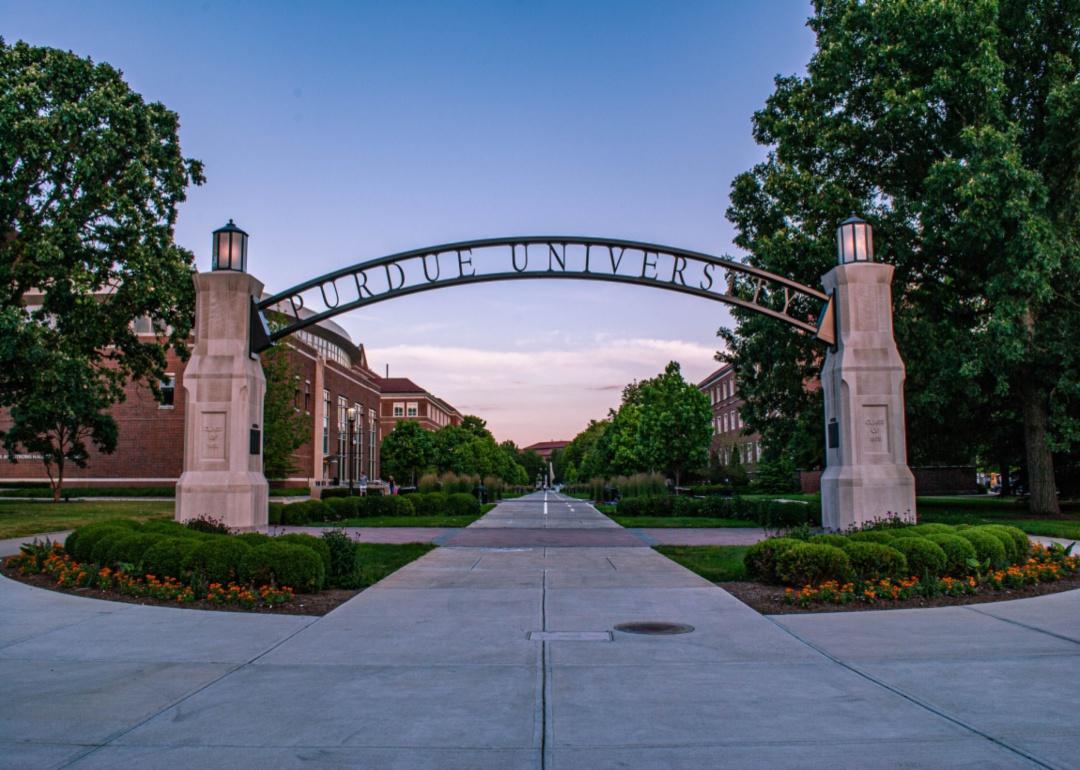 A large archway entrance sign to Purdue University.
