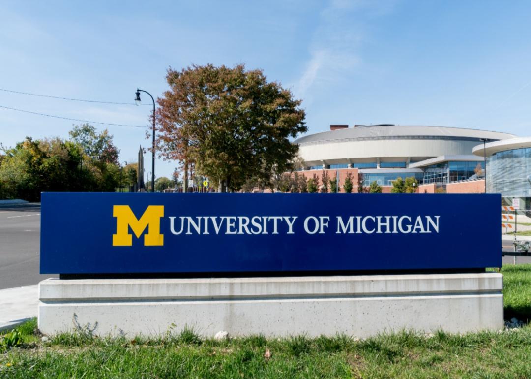 A blue sign for University of Michigan.