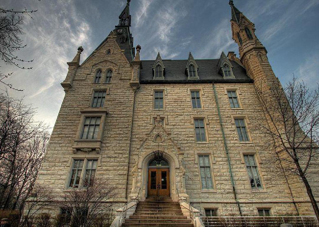 A gothic looking stone building.