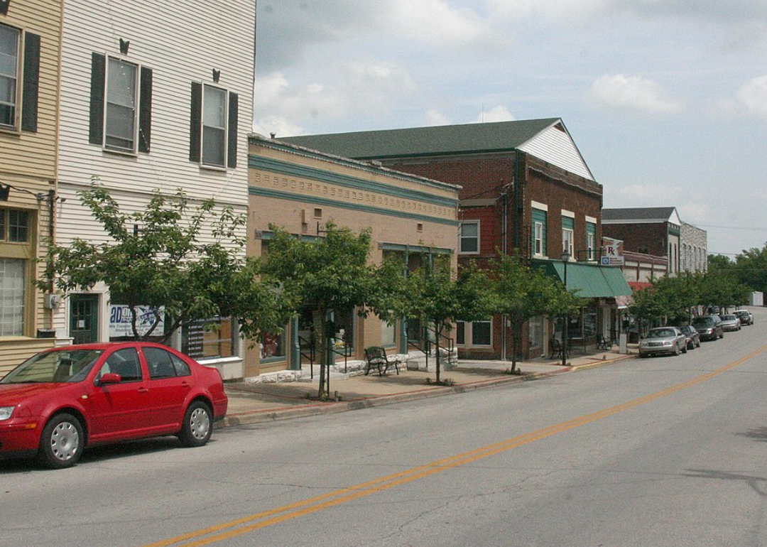 Main street and businesses in a small town.