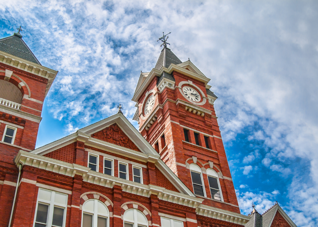 A historic brick building with a clocktower.