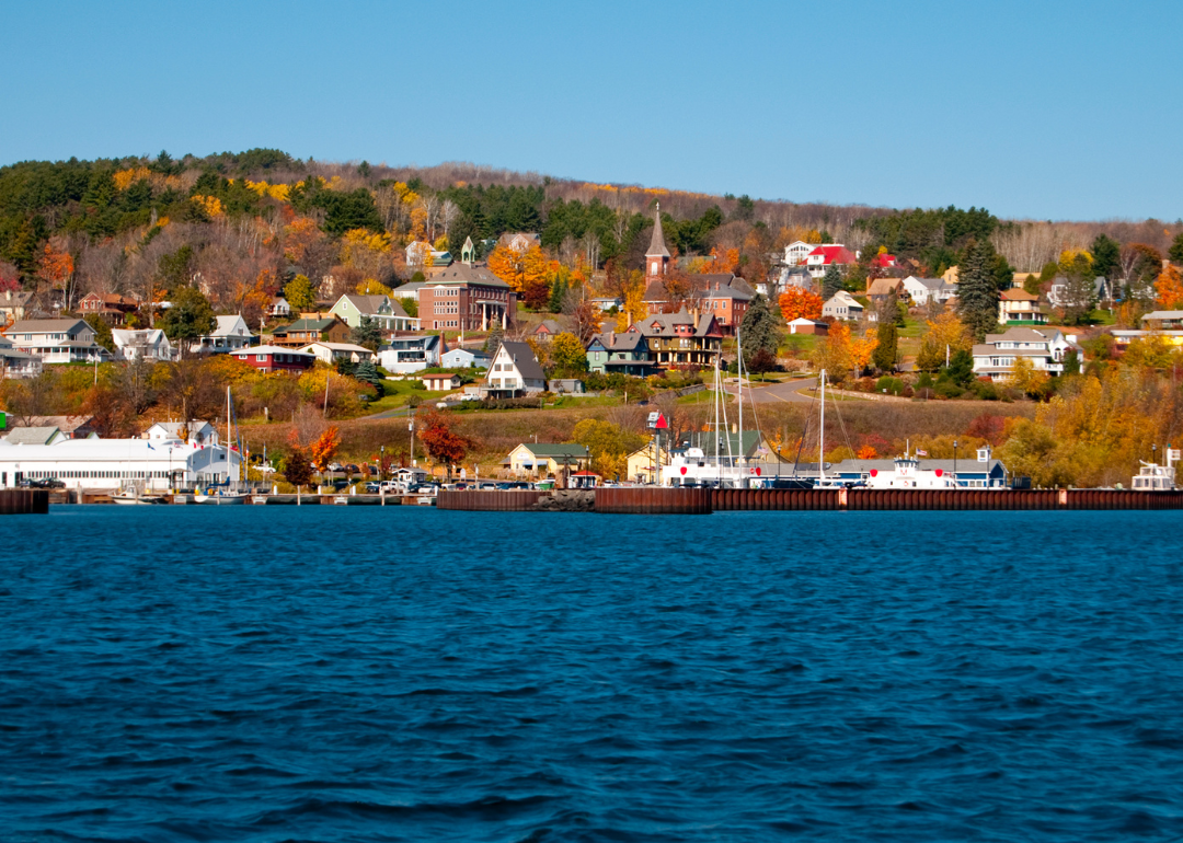 Homes and buildings in Bayfield from across the water.