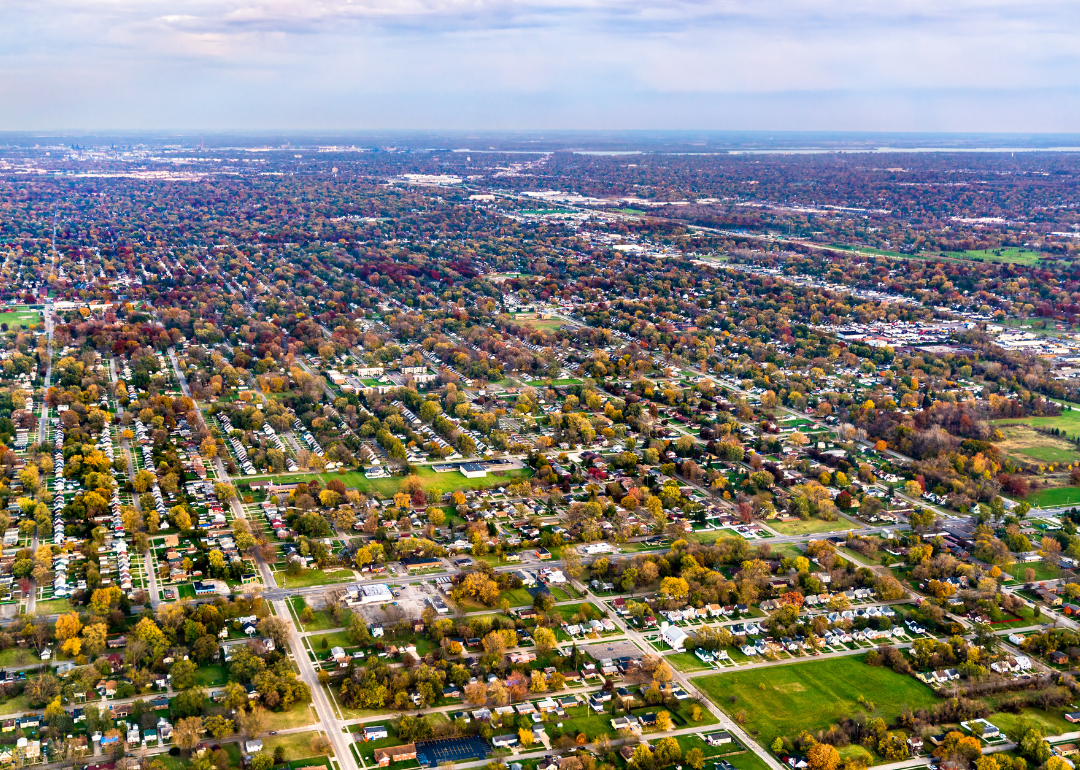 Aerial view of suburban Detroit.