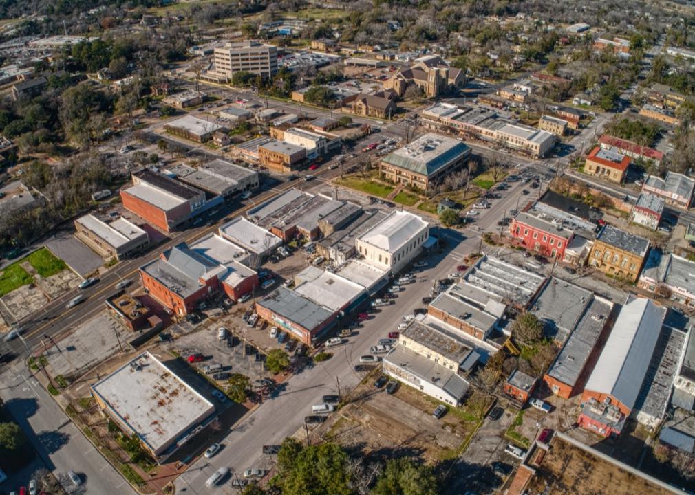 Aerial view of small town Huntsville, Texas.