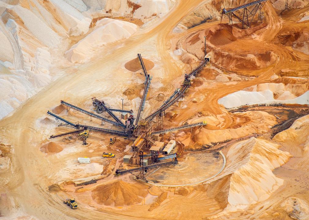 Aerial view of mining quarry in Maryland, USA.
