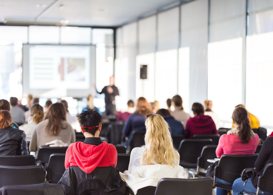 Students in a classroom during a lecture.