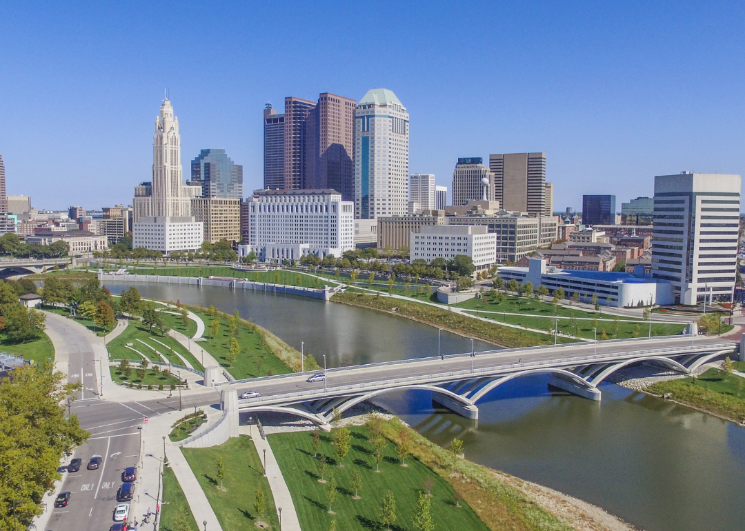 An aerial view of downtown Columbus.
