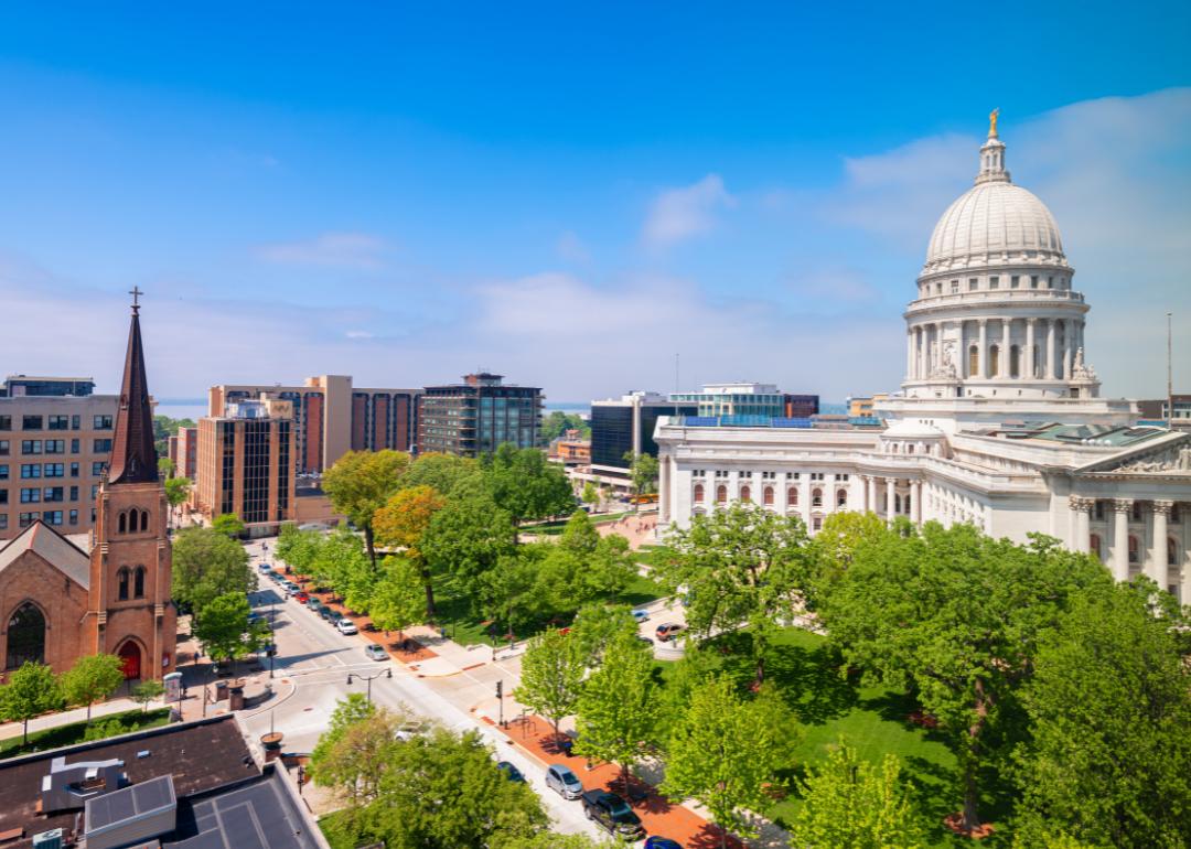 The state capitol and downtown Madison.