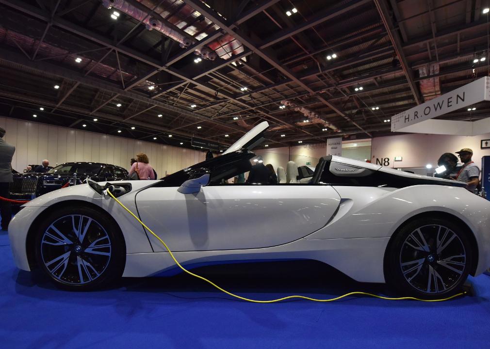 An electric BMW i8 Roadster at a motor show.