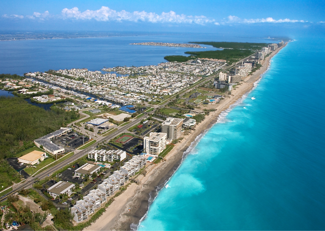 Aerial view of Jensen Beach and turquoise water.