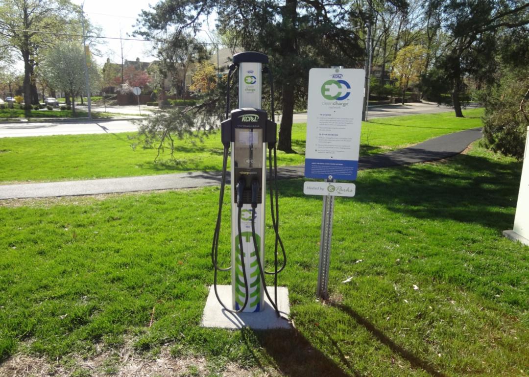 Charging station for electric vehicles at a park.
