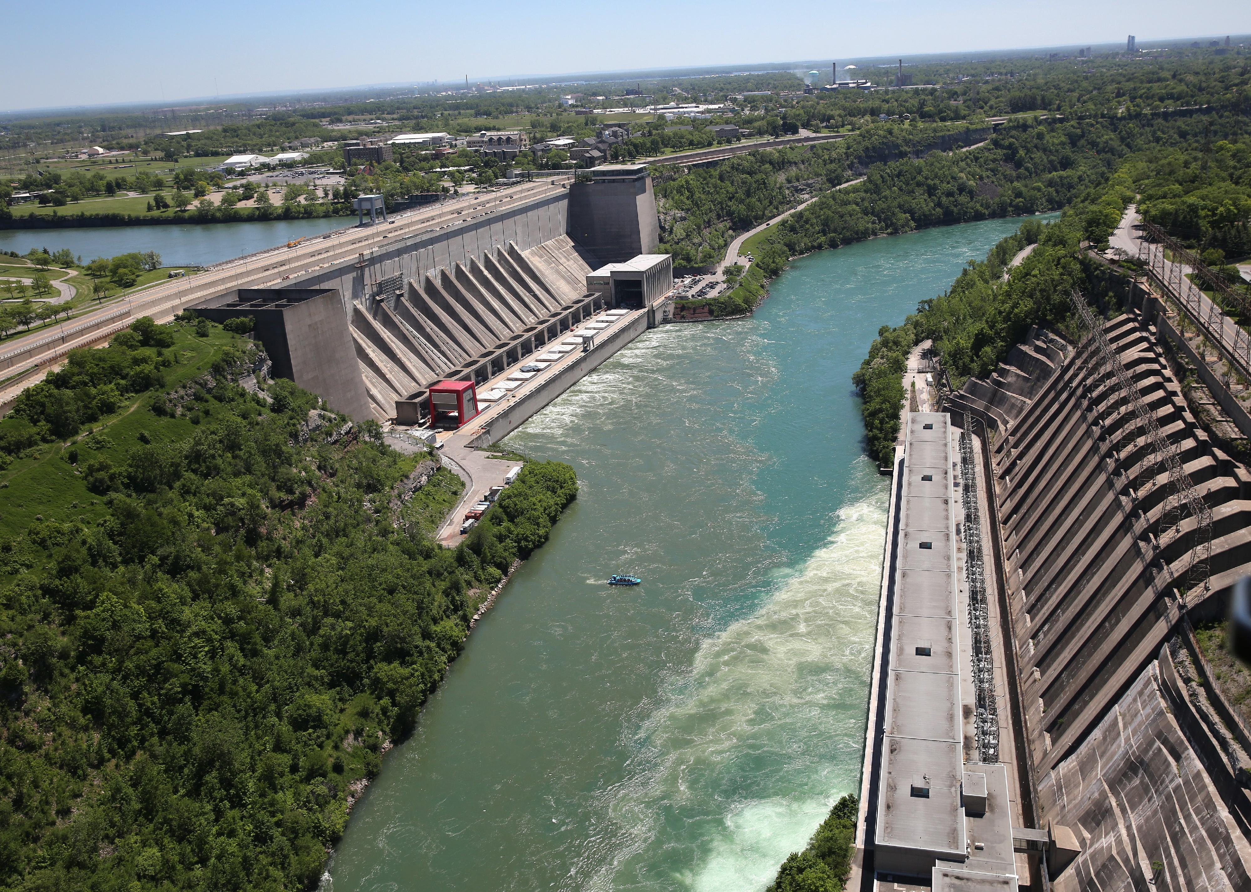 Water from the Niagara River passing through a hydroelectric dam in New York.