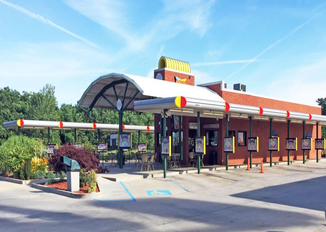 The exterior of a Sonic drive-in restaurant.