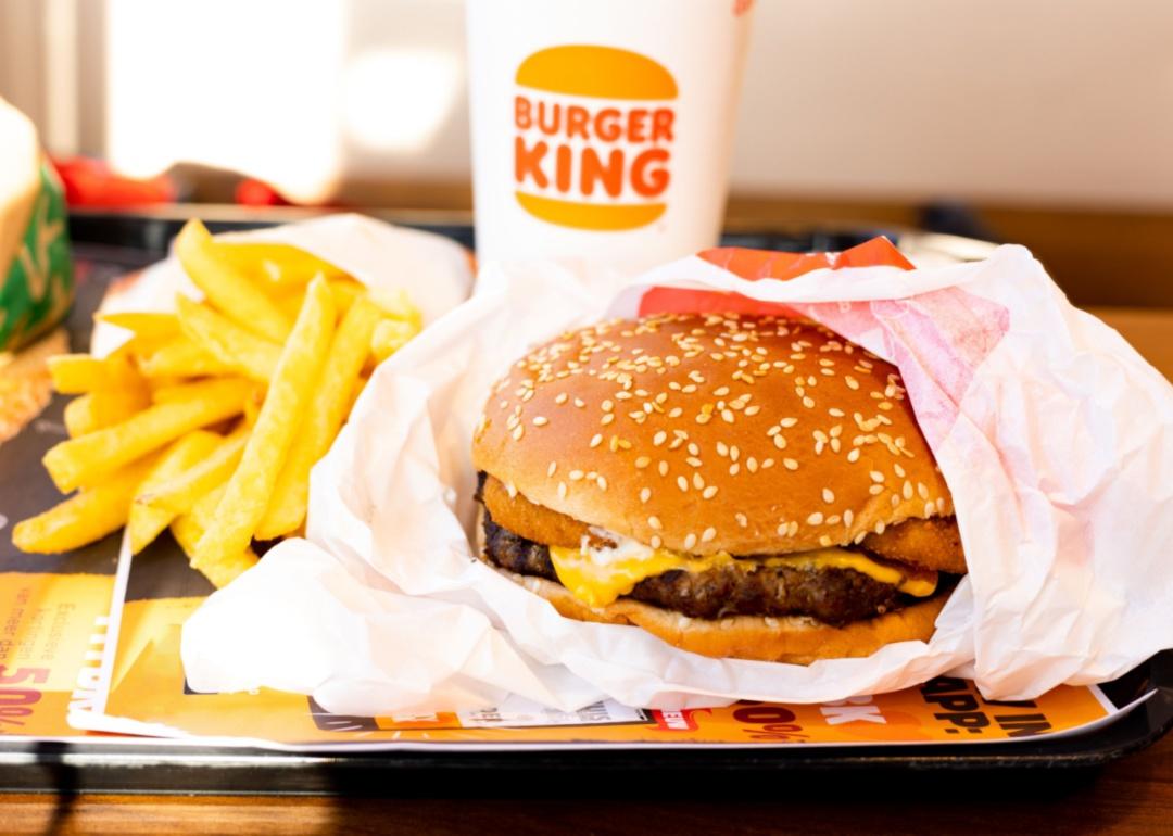 A burger, fries, and a drink from Burger King.