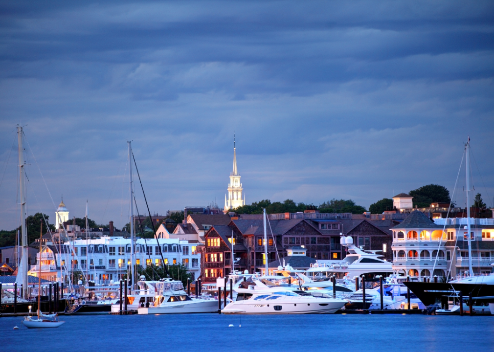 Boats in the harbour in Newport, Rhode Island.