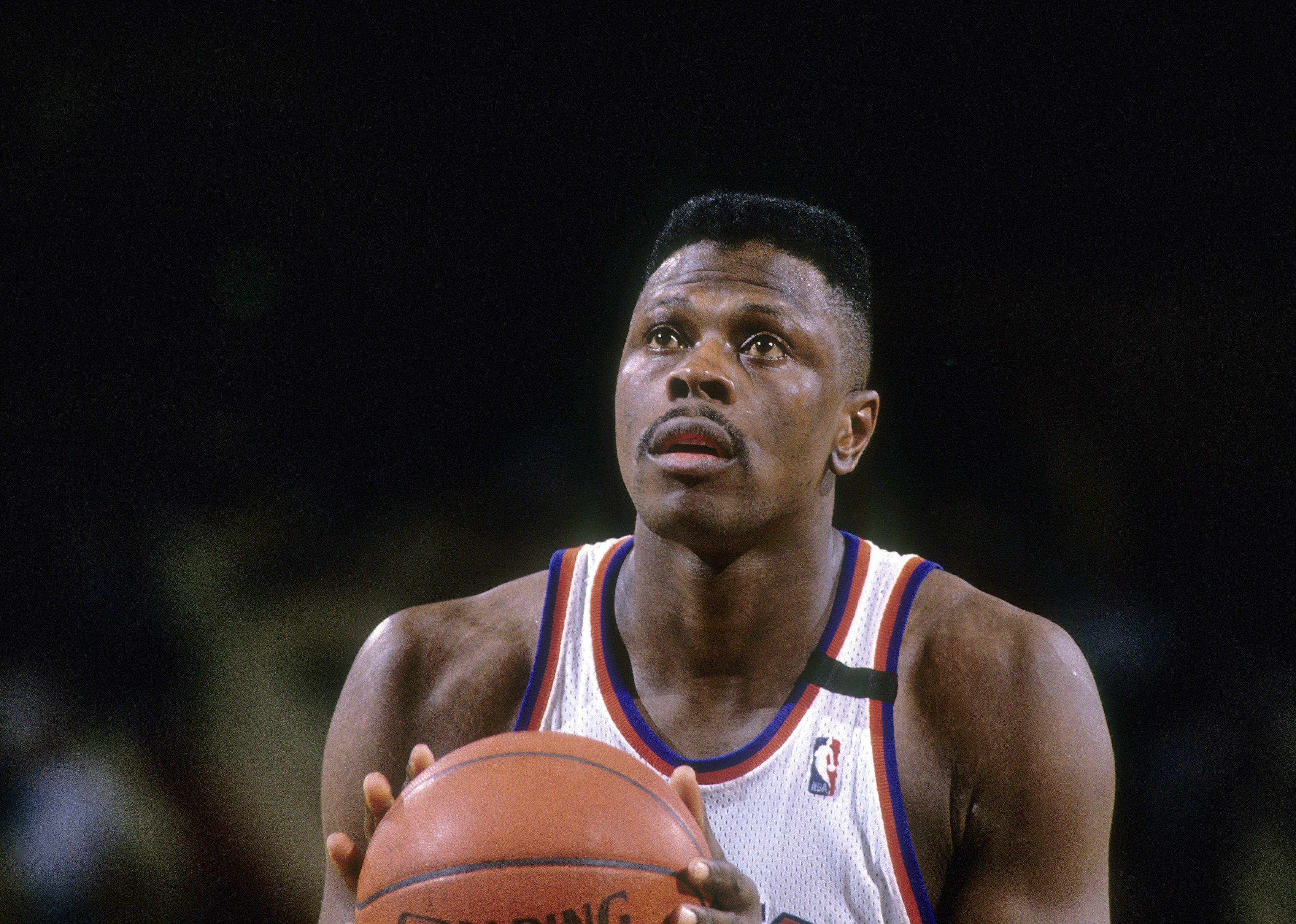 Patrick Ewing on the court during an NBA basketball game at Madison Square Garden.