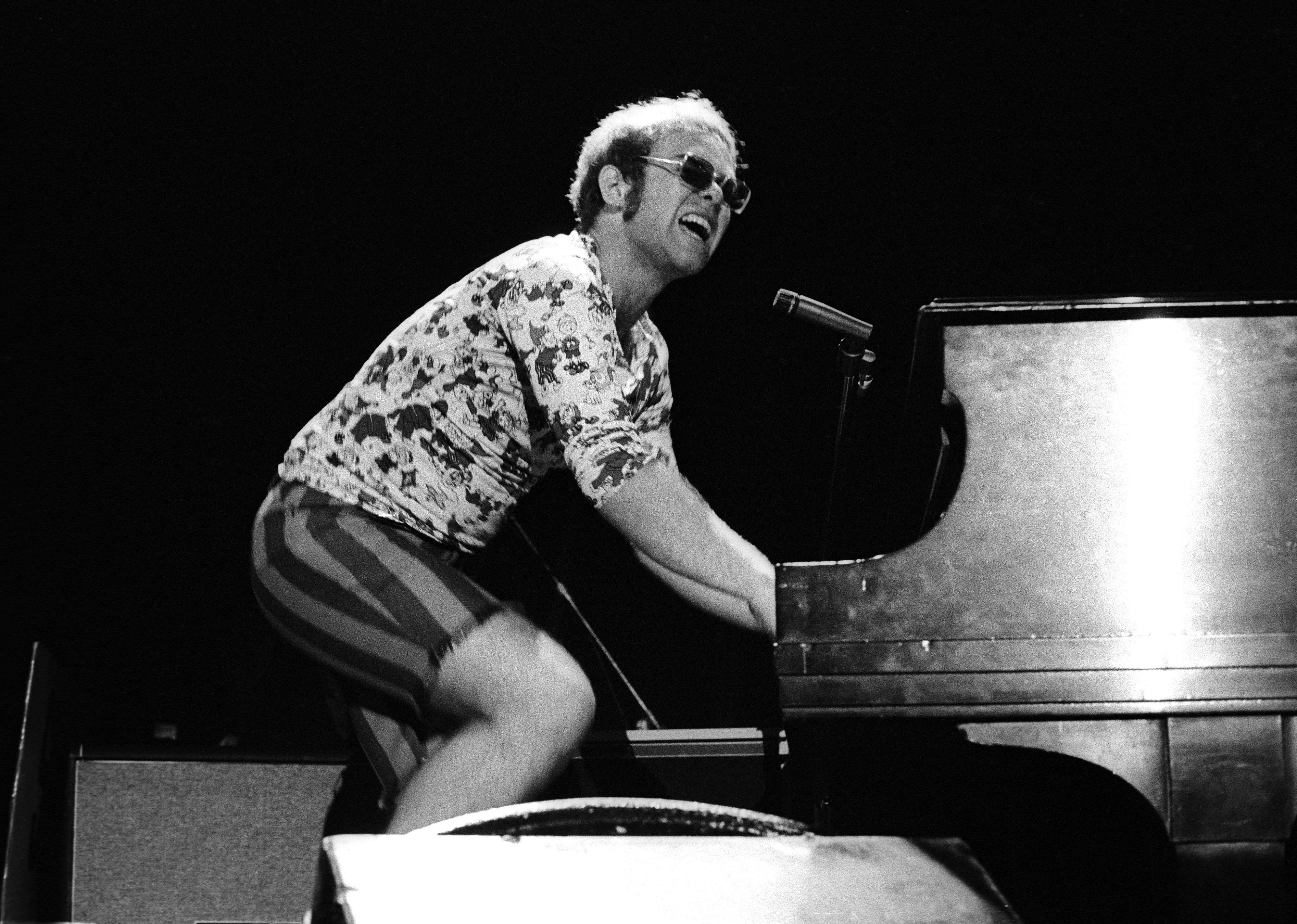 Elton John performs in concert at the San Francisco Civic Center.