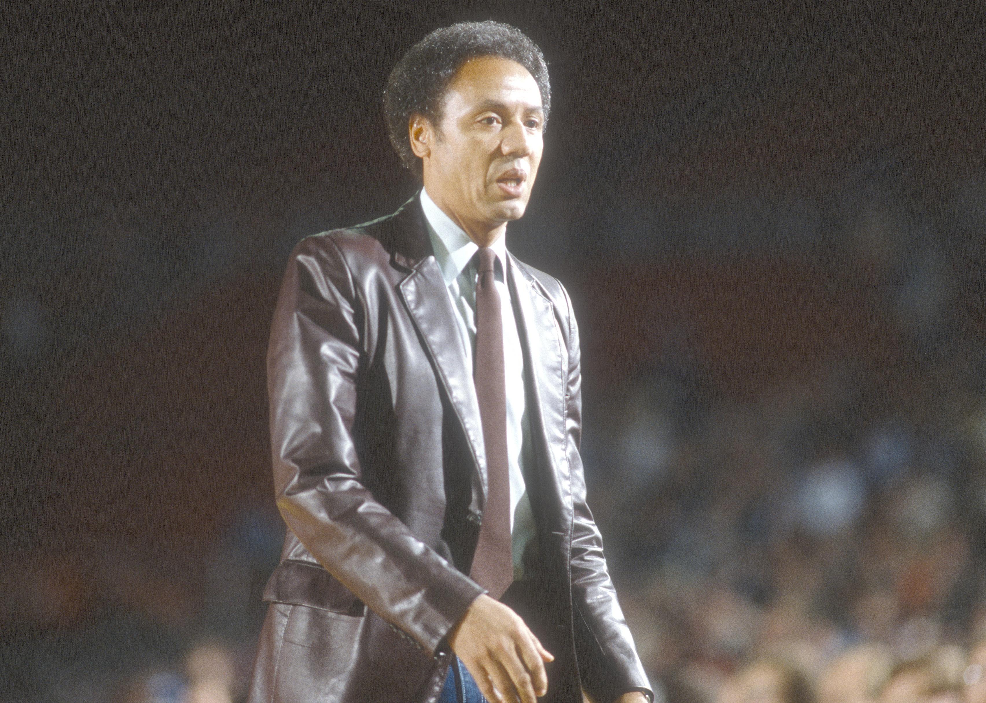Head coach Lenny Wilkens of the Seattle Supersonics looks on during a game.