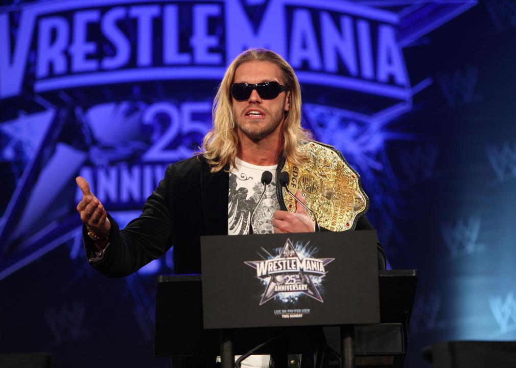 Wrestler Edge attends the WrestleMania 25th anniversary press conference
