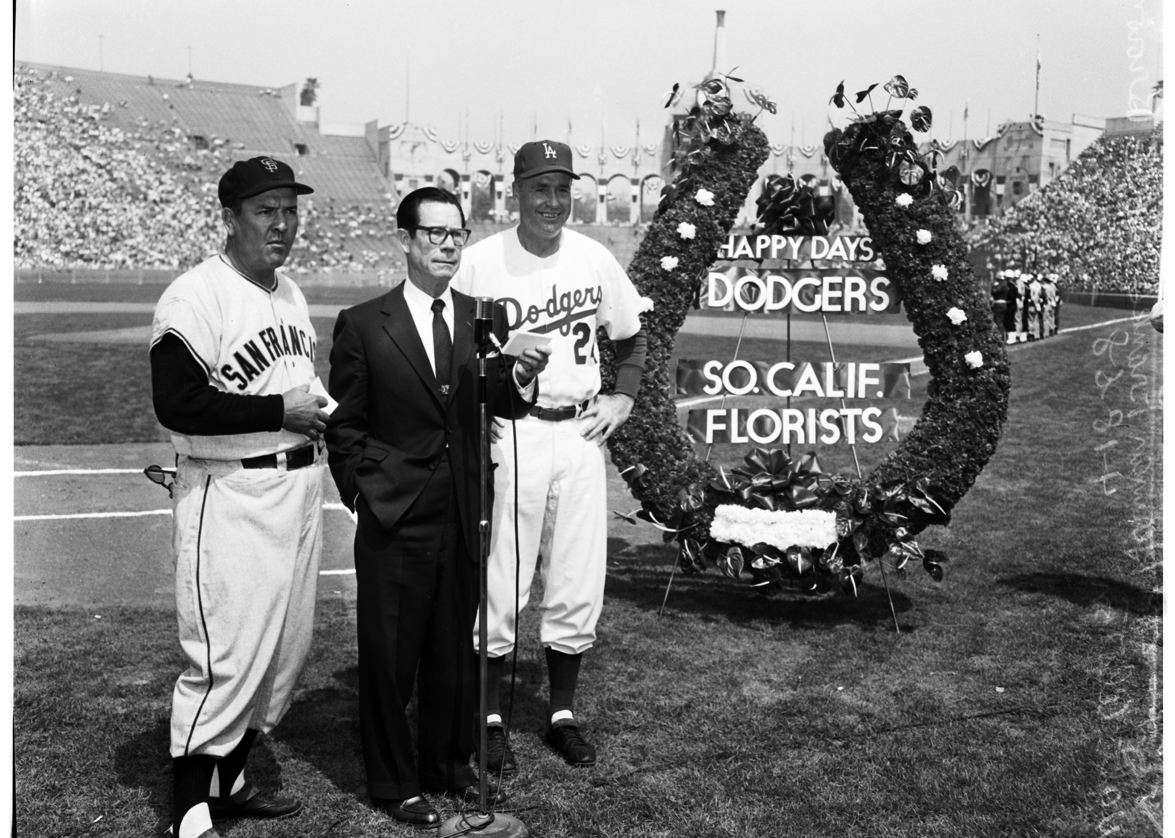 Dodgers versus Giants, opening day, 1958.