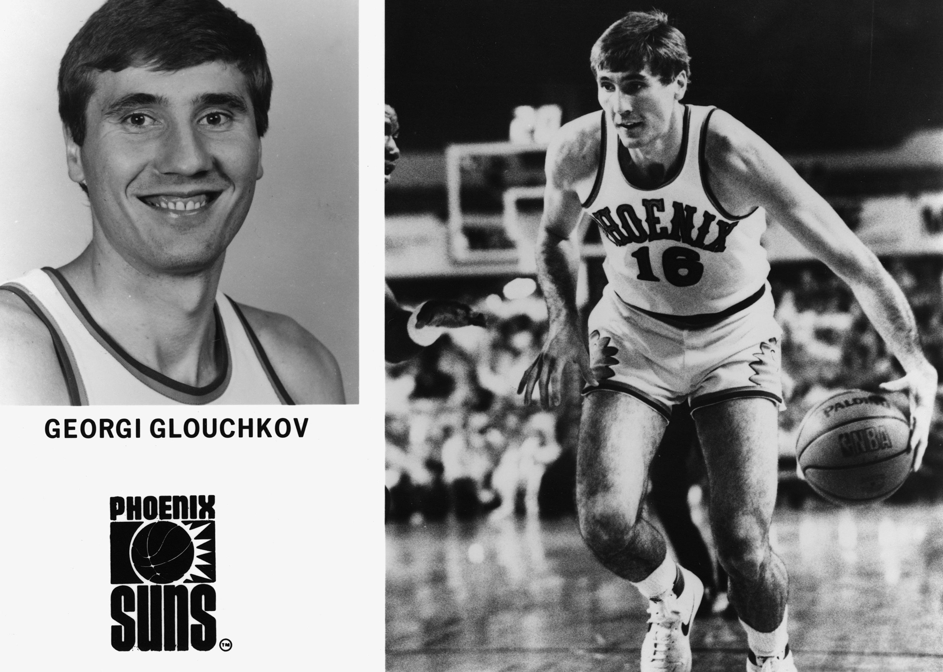 Georgi Glouchkov of the phoenix suns in action and portrait.