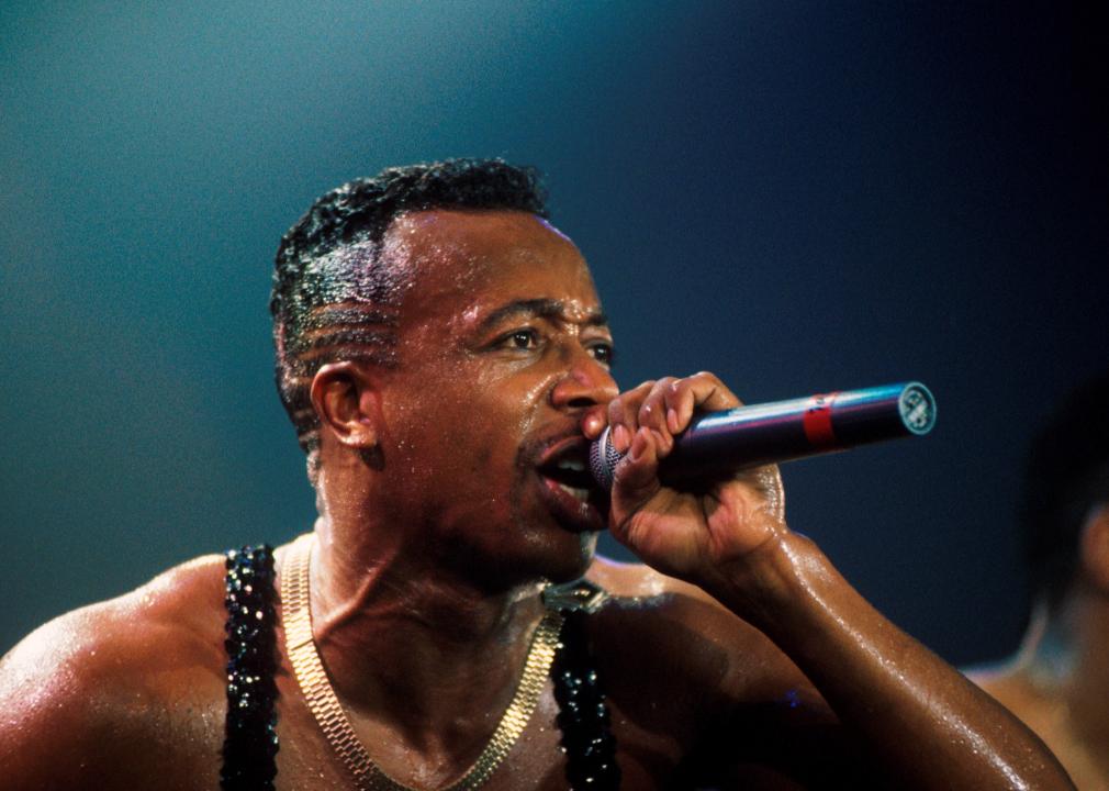 MC Hammer performs on stage in London.