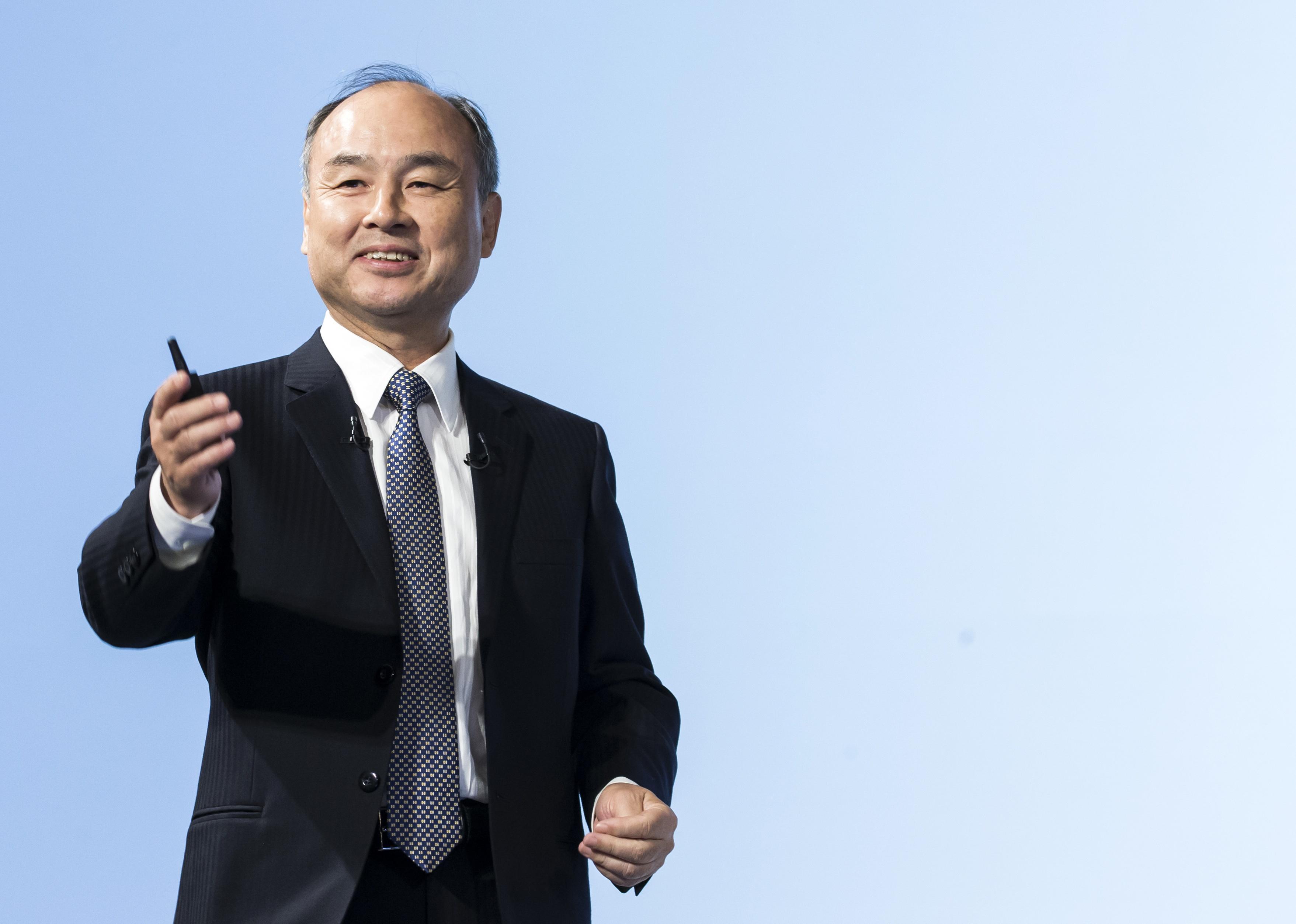 Masayoshi Son speaks at an event. 