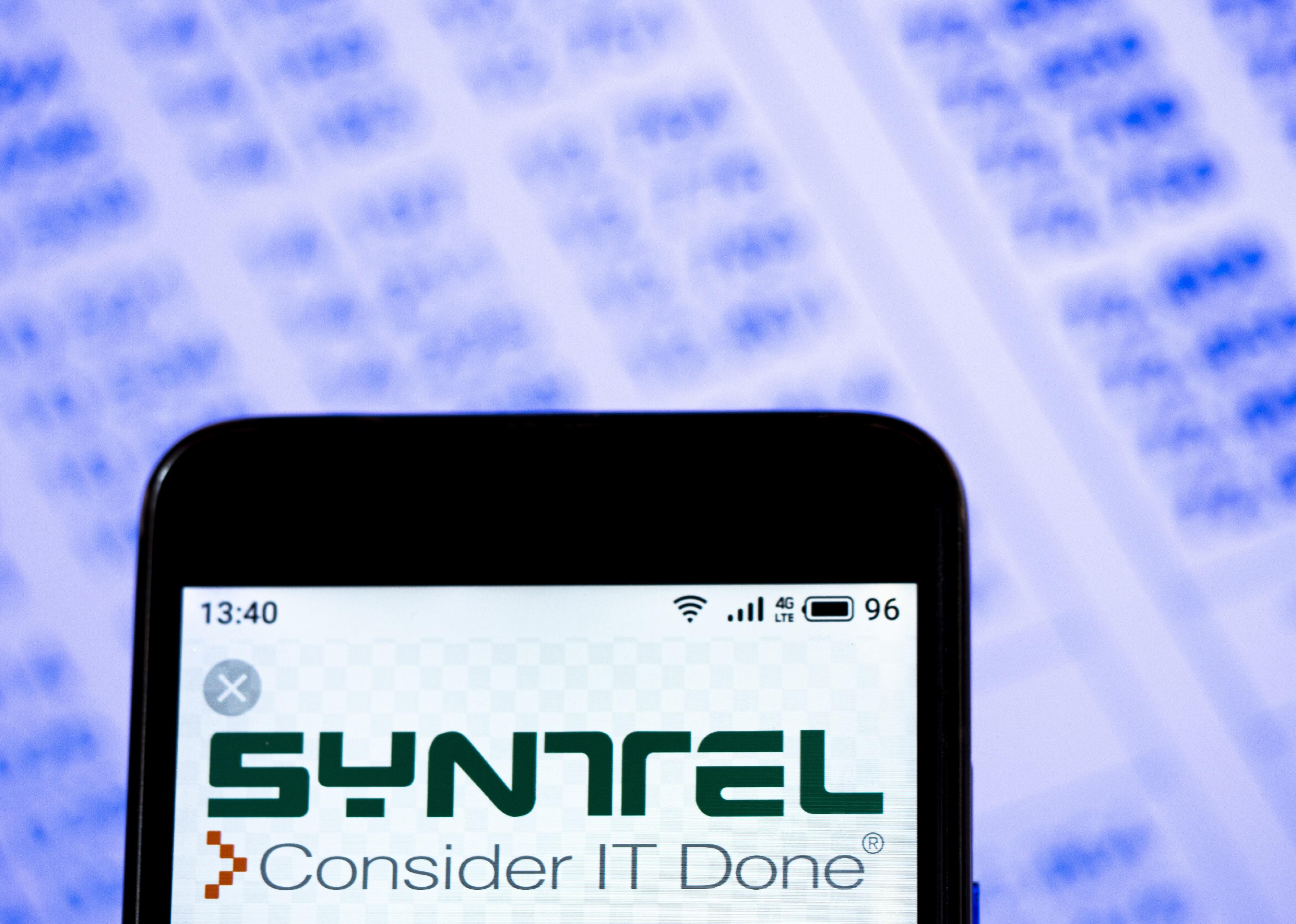 Syntel logo is displayed on a smartphone
