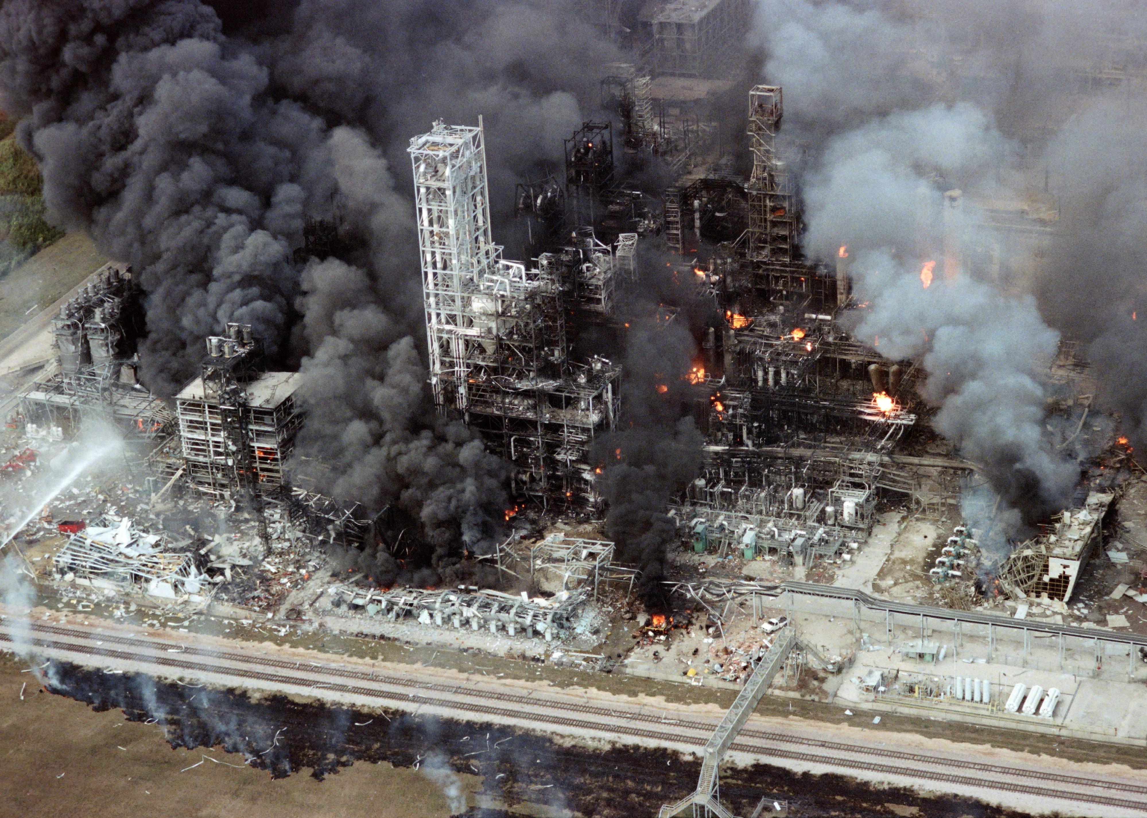 Flames and smoke pour from the Phillips 66 Chemical Plant in Houston.