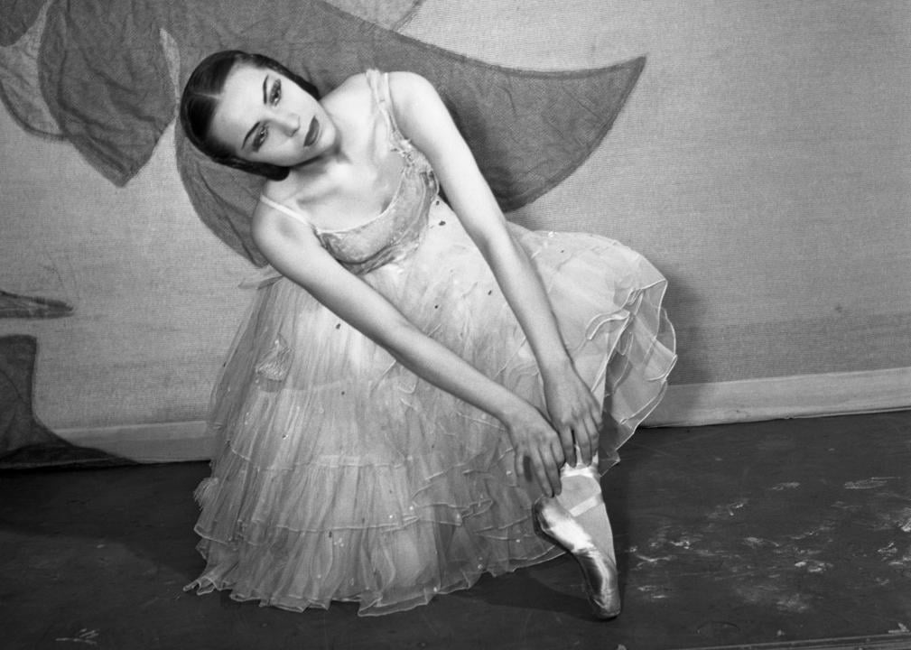 Maria Tallchief dancing in her ballet outfit.