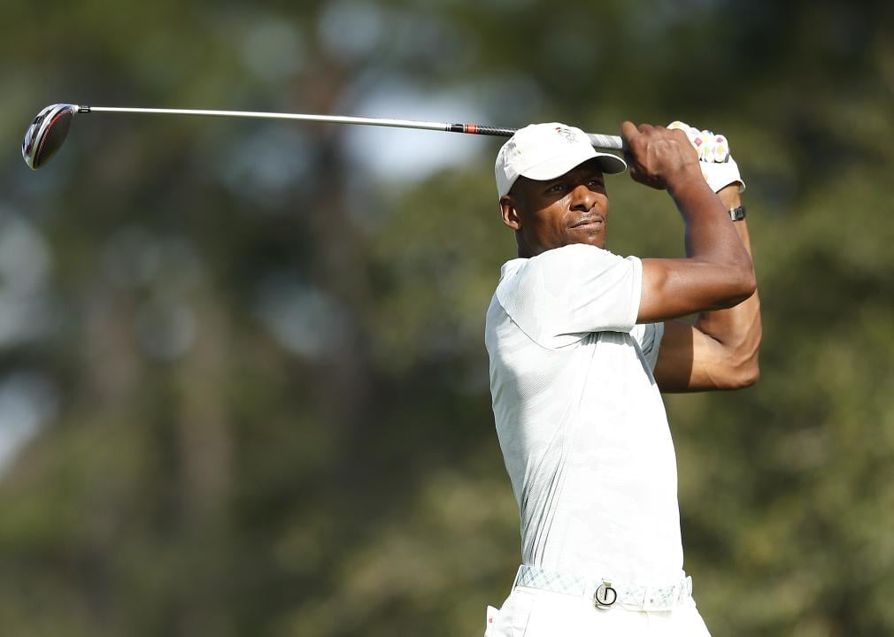 NBA Hall of Famer Ray Allen plays his shot from the 17th tee