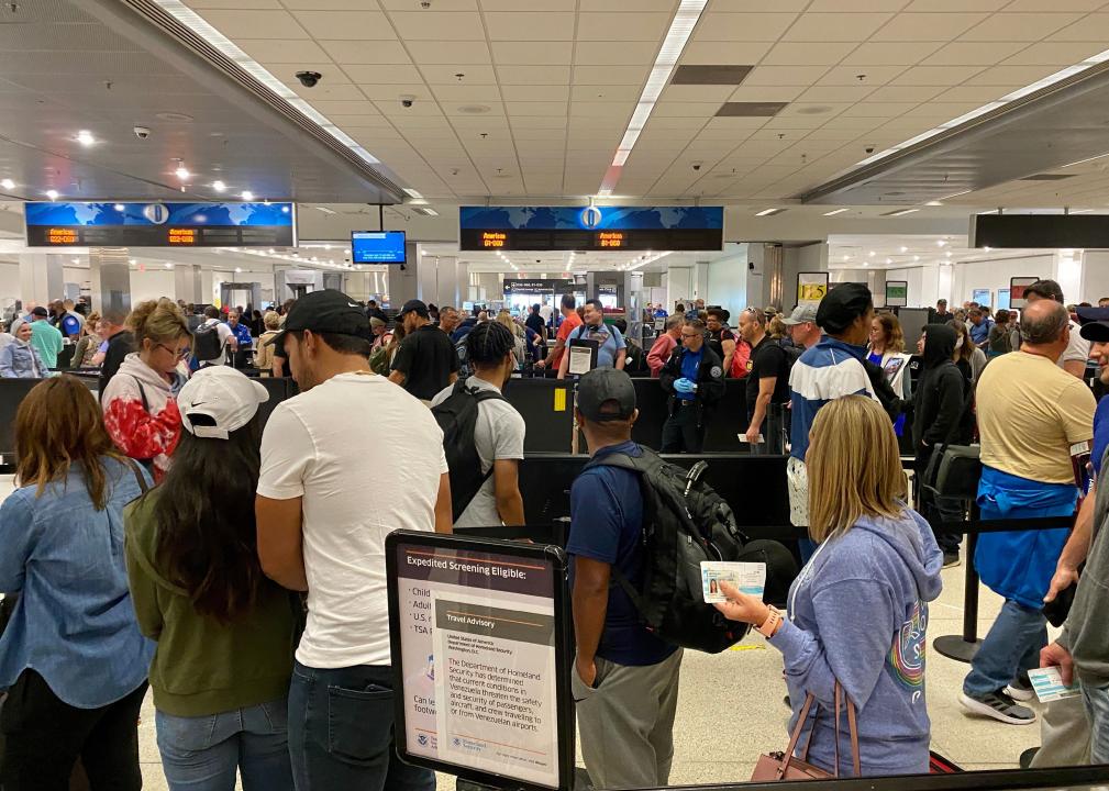 Passengers at TSA check-in at Miami International Airport