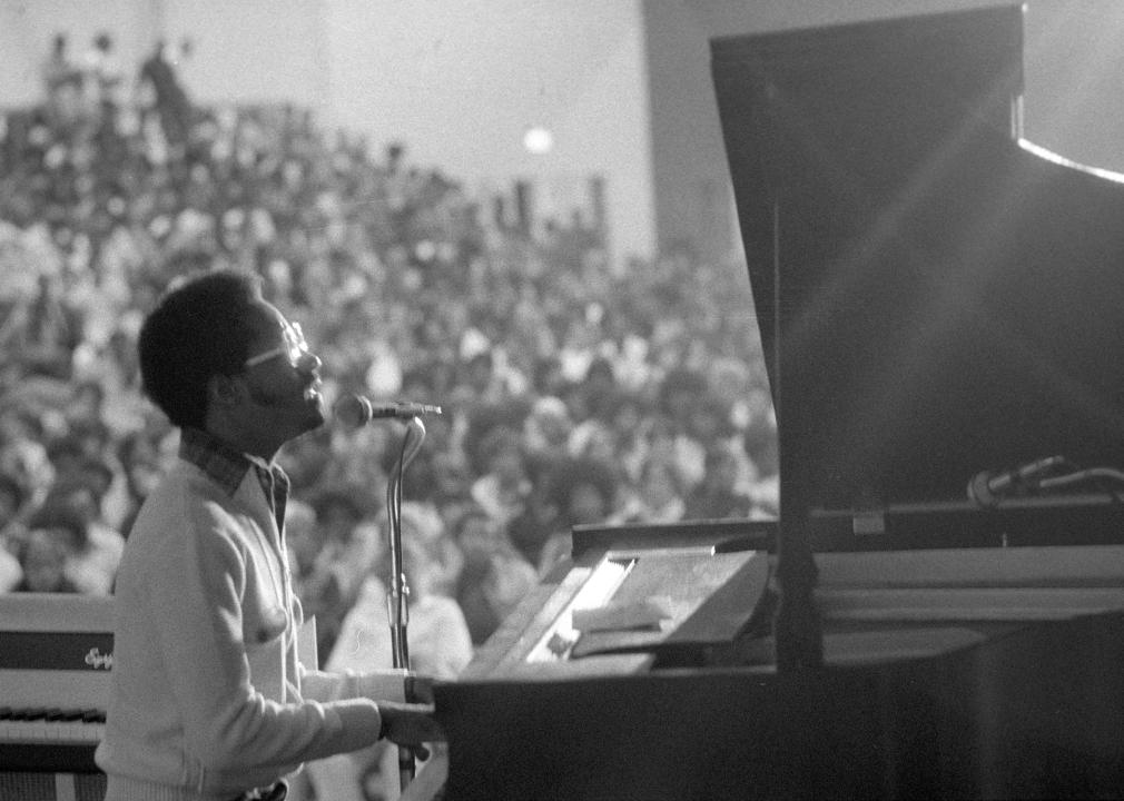 Stevie Wonder performing in Detroit, MI, circa 1974.