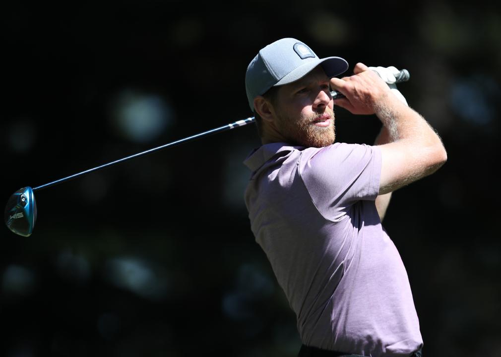 Joe Pavelski tees off on the 4th hole of the American Century Championship