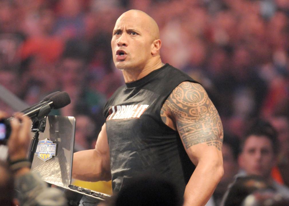 Wrestler and actor Dwayne "The Rock" Johnson performs for WrestleMania
