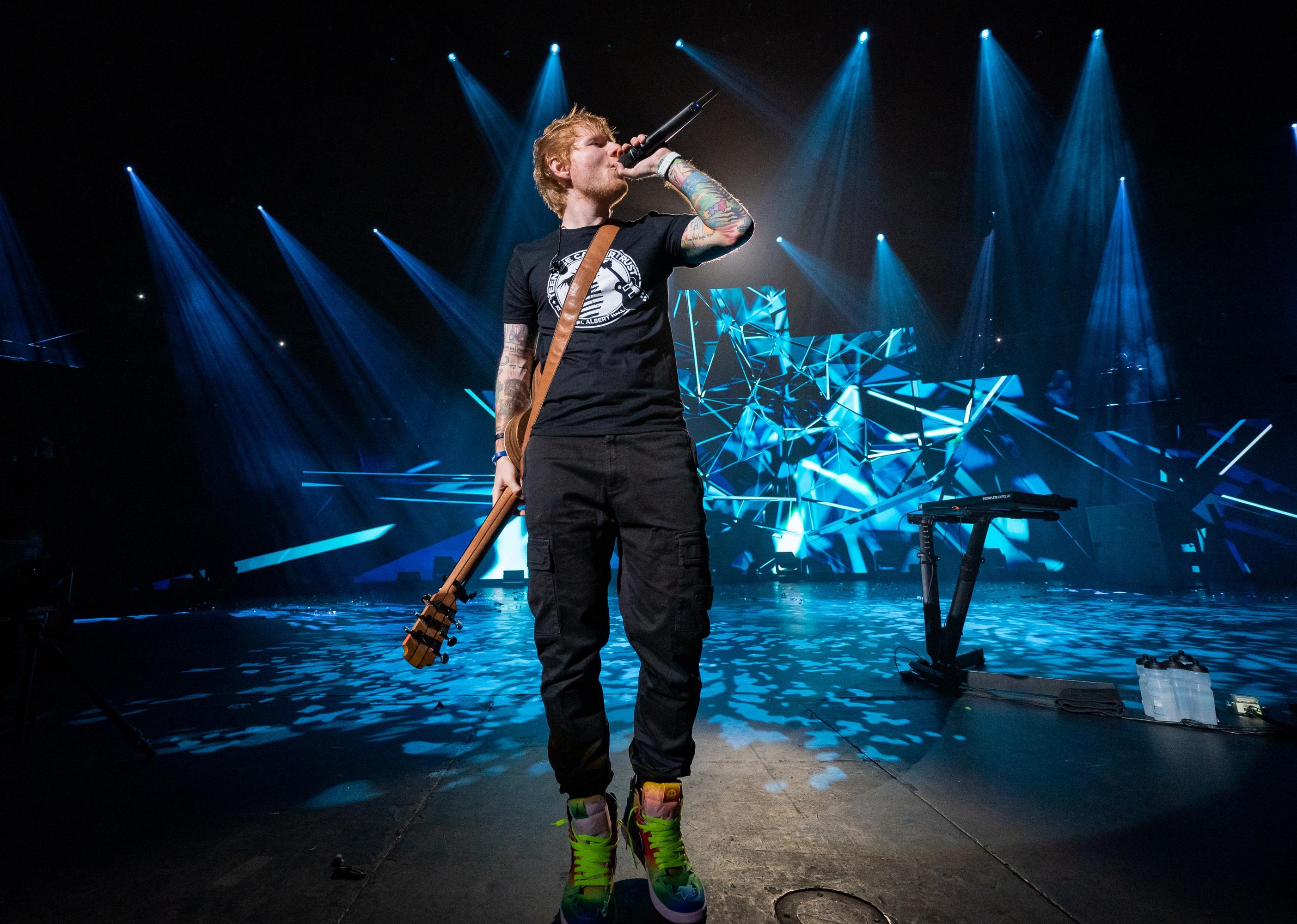 Ed Sheeran performs on stage during the Teenage Cancer Trust Concert.