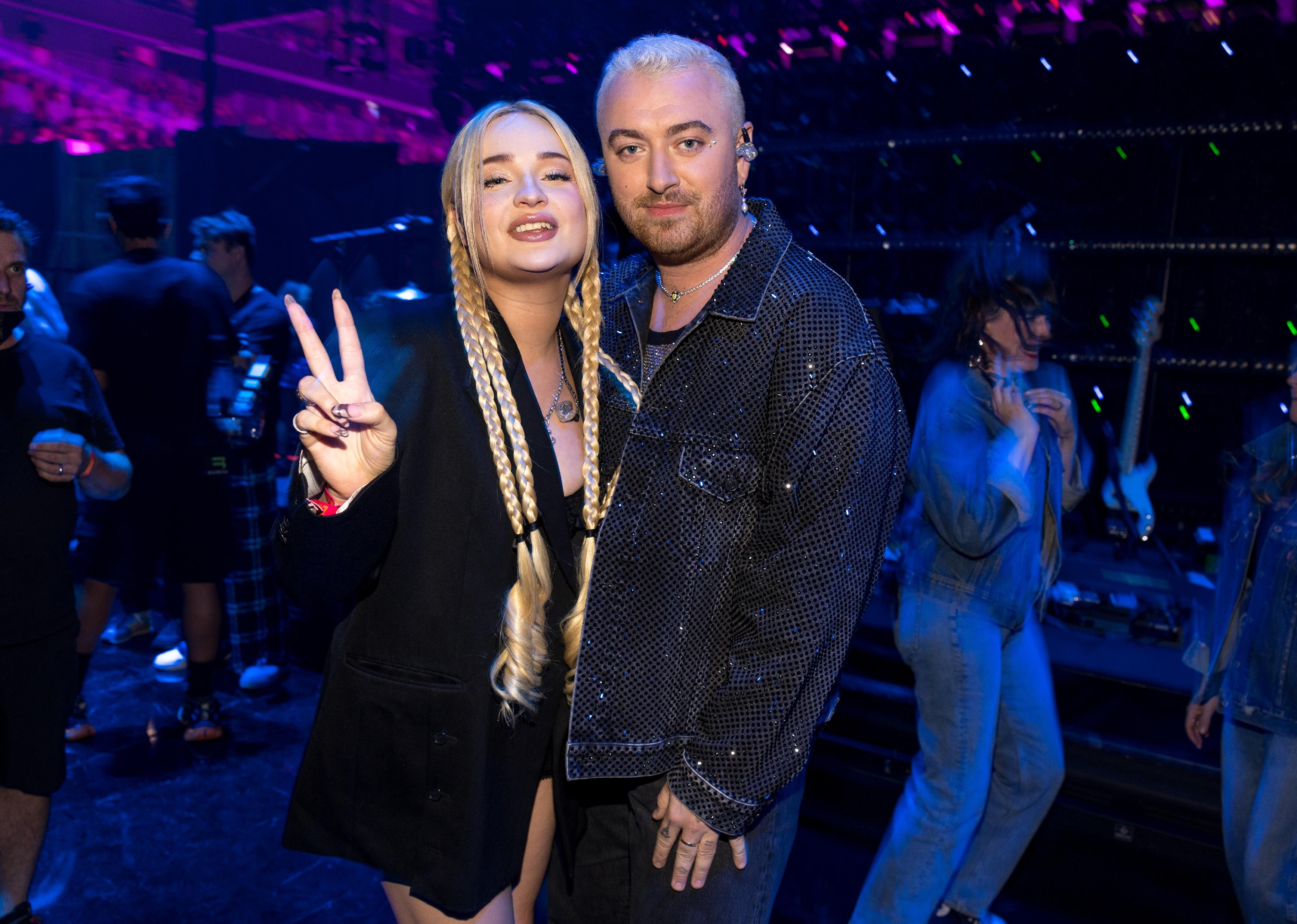 Kim Petras and Sam Smith backstage at the T-Mobile Arena in Las Vegas, Nevada. 